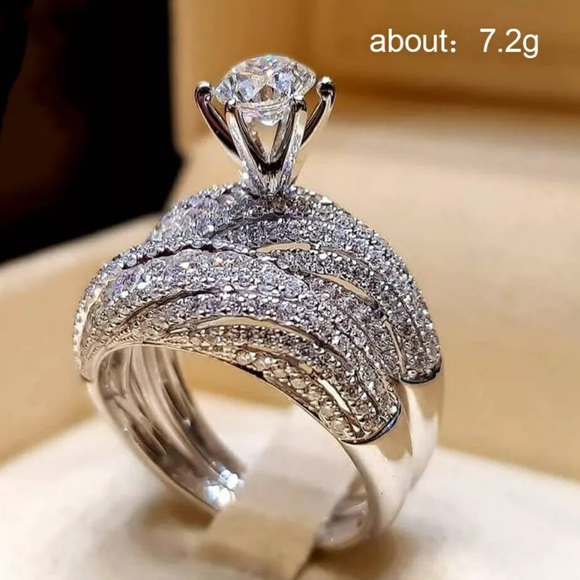 NEW Silver 2pc Diamond Engagement Ring - Picture 2 of 2